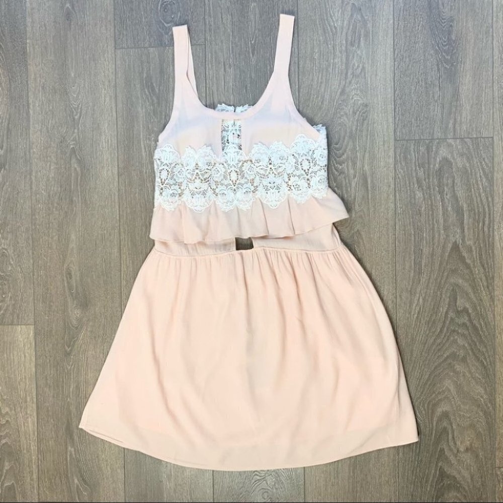 For Love and Lemons Sienna Mini Dress Keyhole Lace Dusty Rose Pink Size Small - Picture 4 of 16